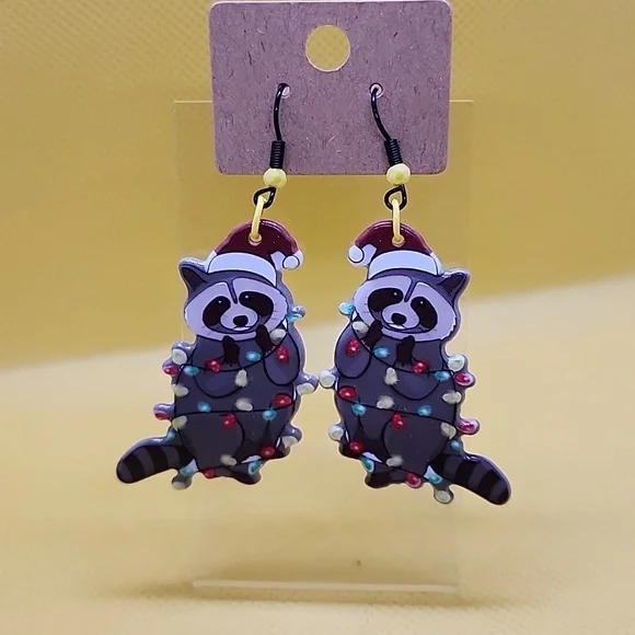 Christmas Raccoon Earrings - Picture 2 of 4